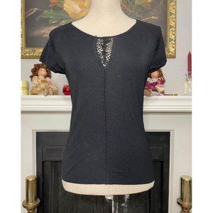 Sonia Women’s Black Rayon Short Sleeve Blouse Size Large